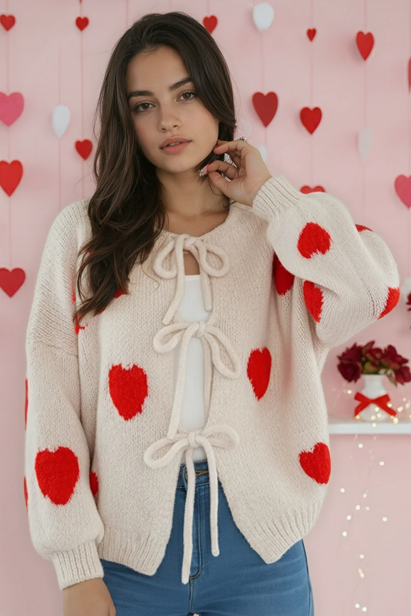 Front tie heart cardigan