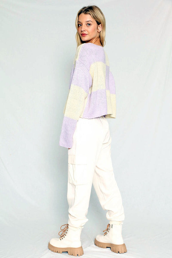 Checkered Cropped sweater - Miss Sparkling