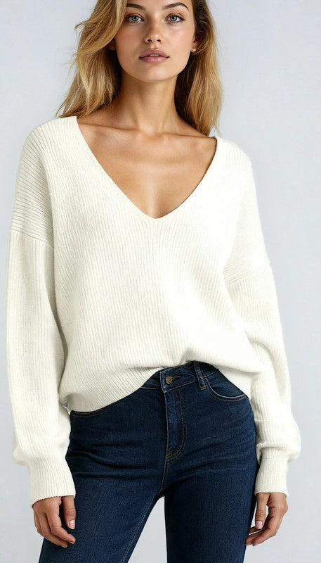 Ribbed v neck sweater