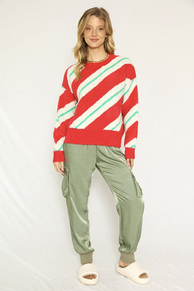 Fuzzy Candy Cane Sweater