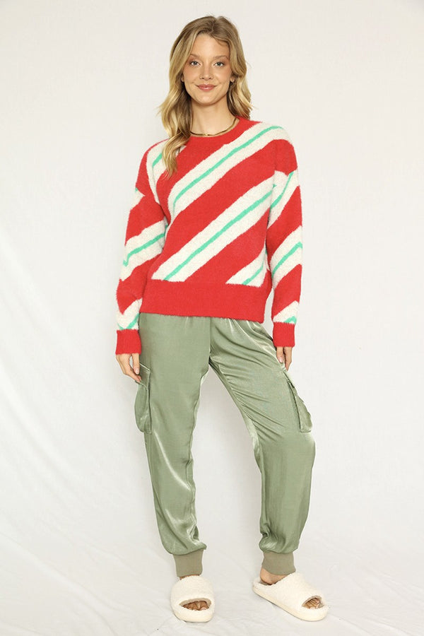 Fuzzy Candy Cane Sweater