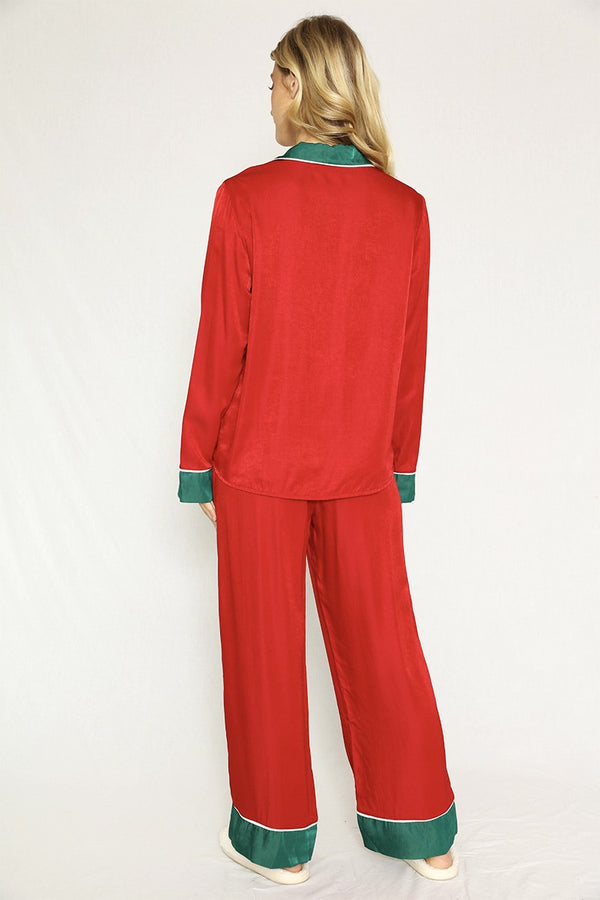 Textured Satin Holiday Pajama Set - Miss Sparkling