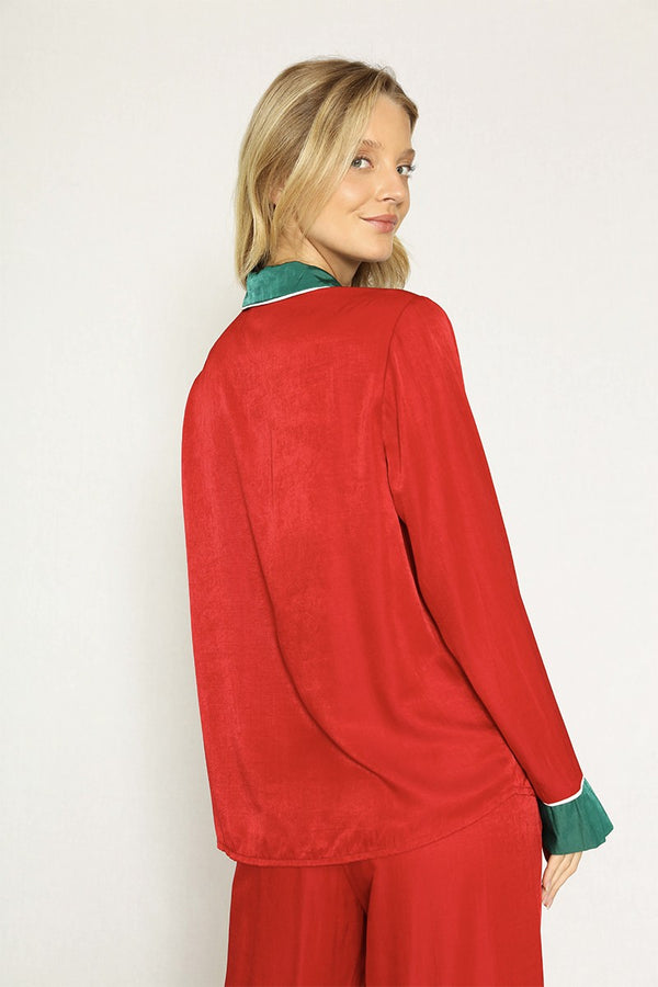 Textured Satin Holiday Pajama Set - Miss Sparkling