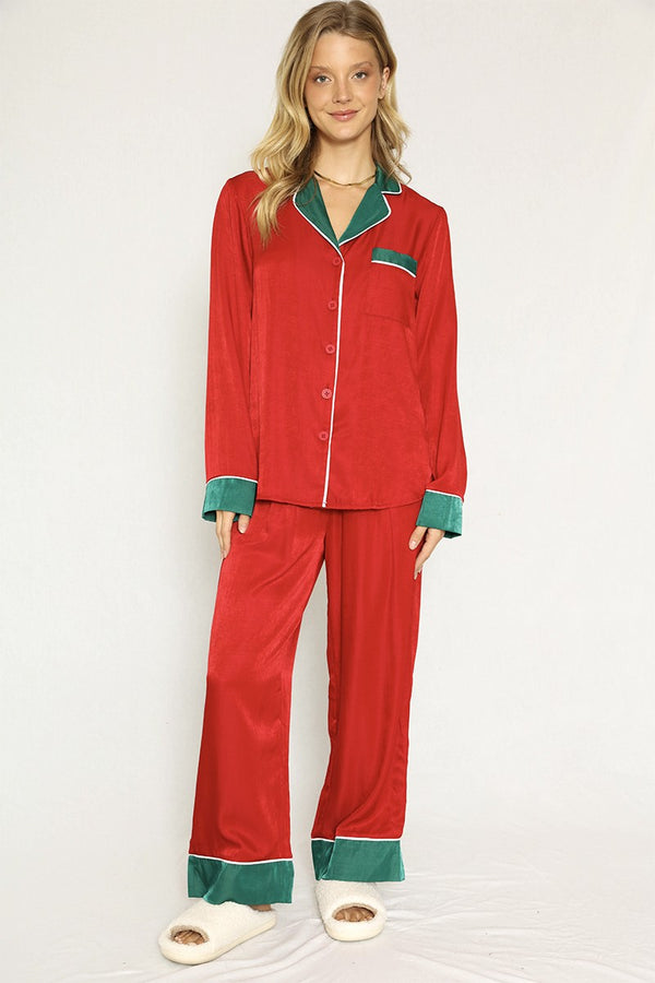 Textured Satin Holiday Pajama Set - Miss Sparkling