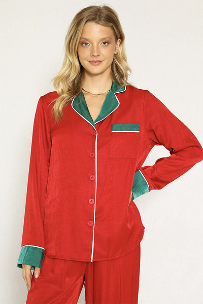 Textured Satin Holiday Pajama Set - Miss Sparkling