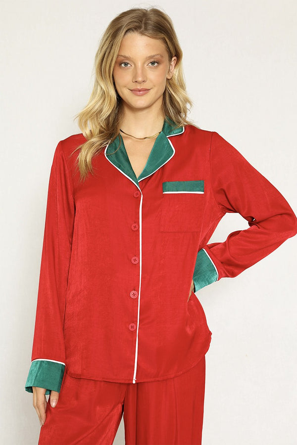 Textured Satin Holiday Pajama Set - Miss Sparkling