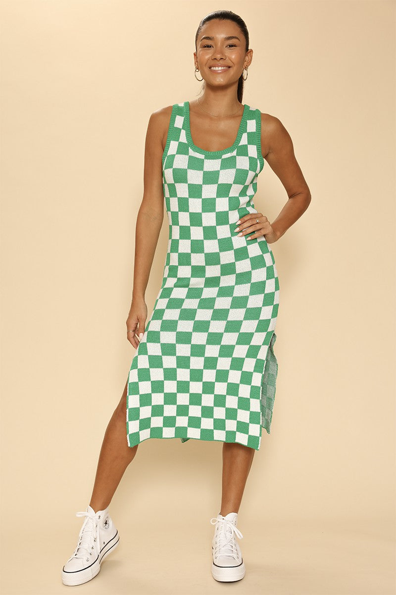 Checkered knit tank dress S