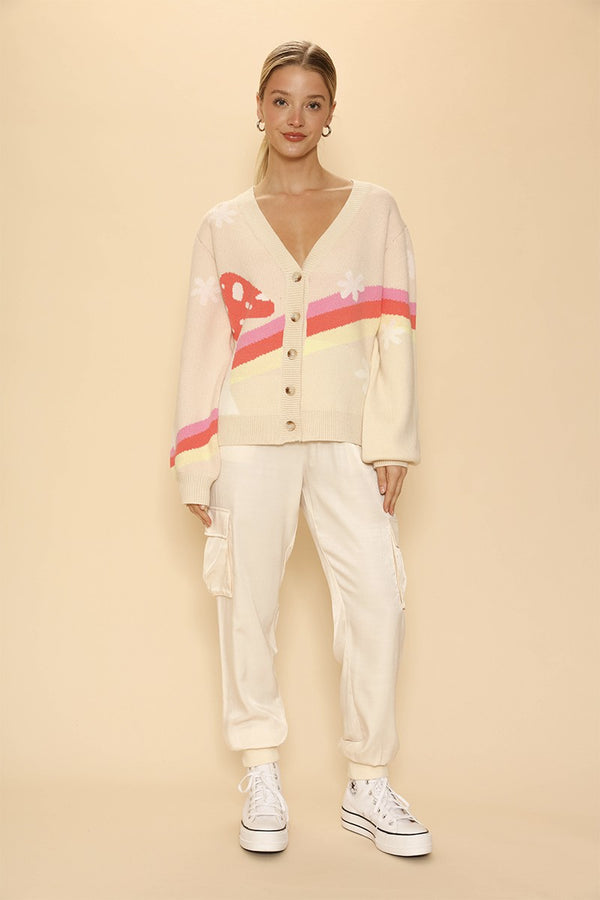 Retro stripe mushroom knit cardigan - Miss Sparkling