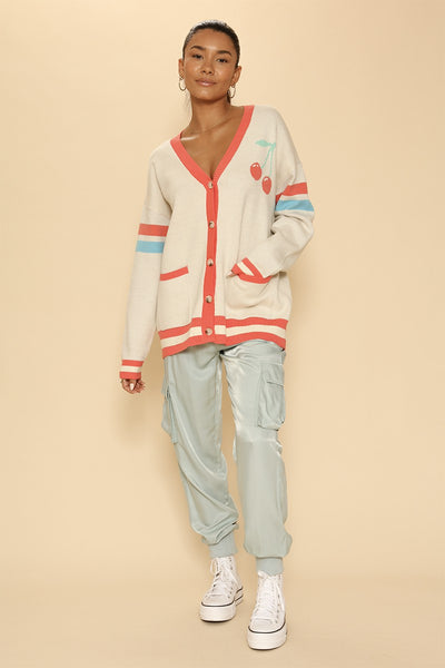 Oversized cherry varsity cardigan - Miss Sparkling
