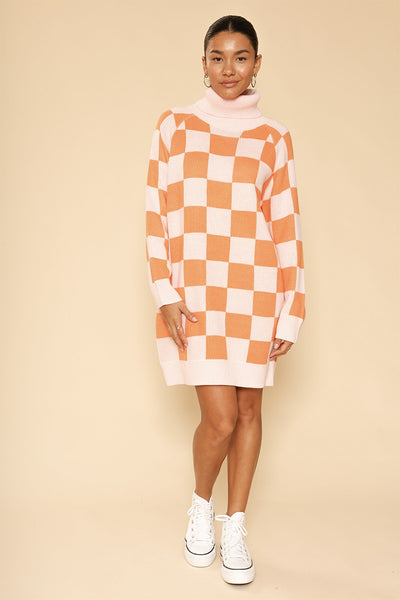 Checkered turtleneck sweater dress - Miss Sparkling