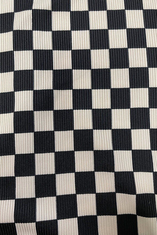 Checkered ribbed mock neck midi dress - Miss Sparkling