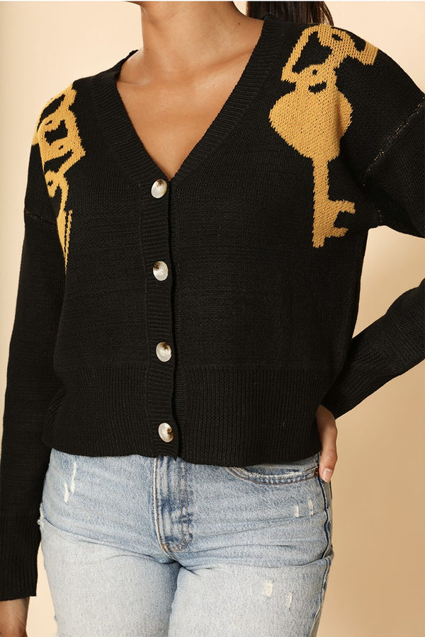 Lock and key chain cropped cardigan - Miss Sparkling
