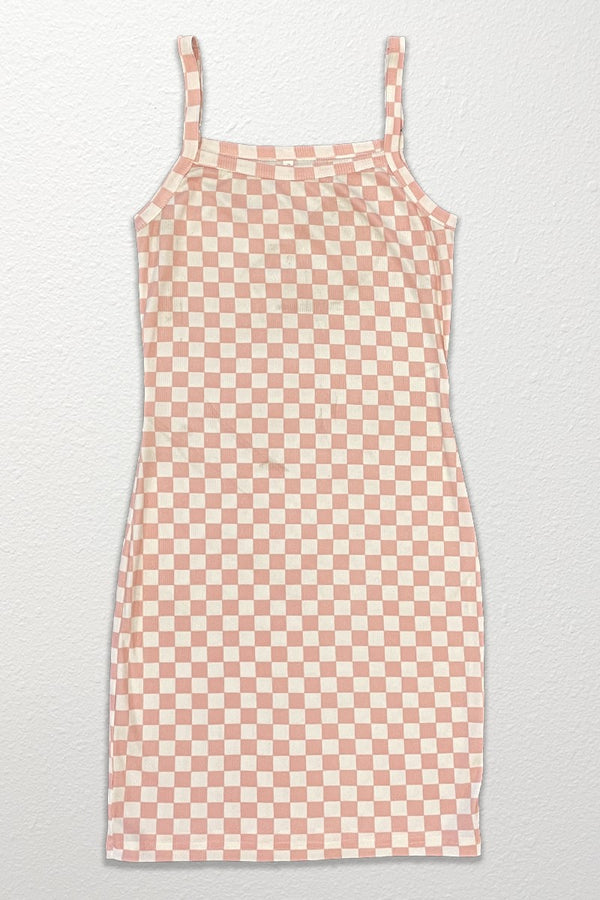 Checkered rib knit tank top dress - Miss Sparkling