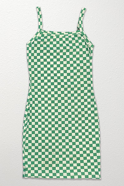 Checkered rib knit tank top dress - Miss Sparkling