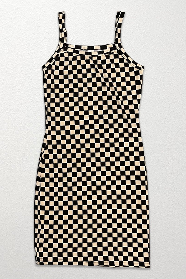 Checkered rib knit tank top dress - Miss Sparkling