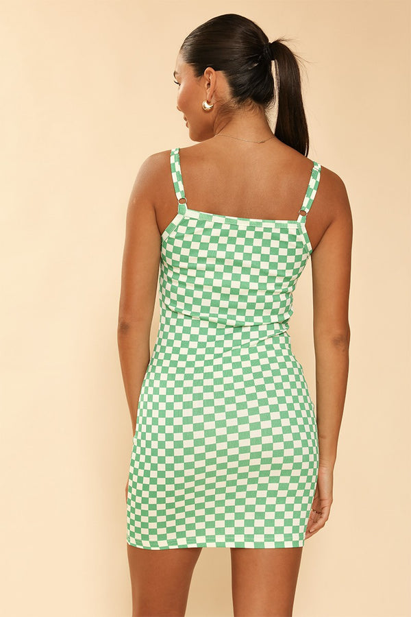 Checkered rib knit tank top dress - Miss Sparkling