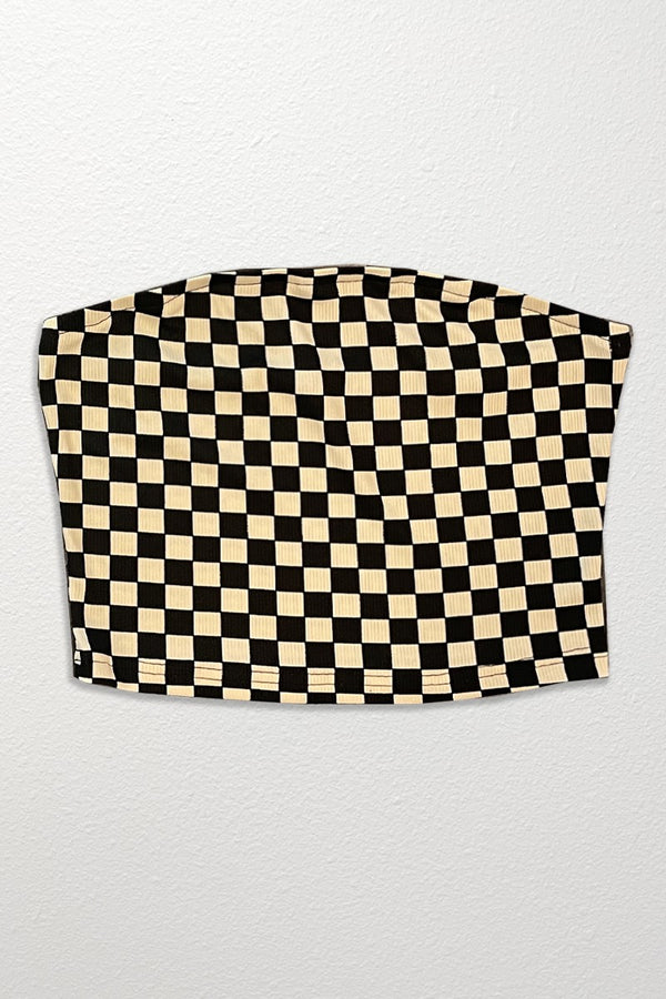 Checkered rib knit tube top - Miss Sparkling