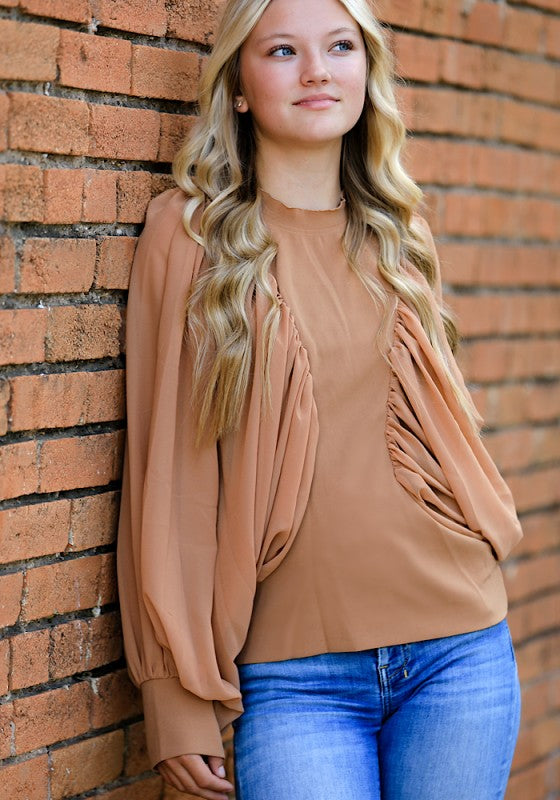 Puff mesh long sleeve top