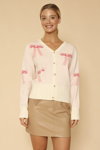 Cropped knit bow cardigan - Miss Sparkling