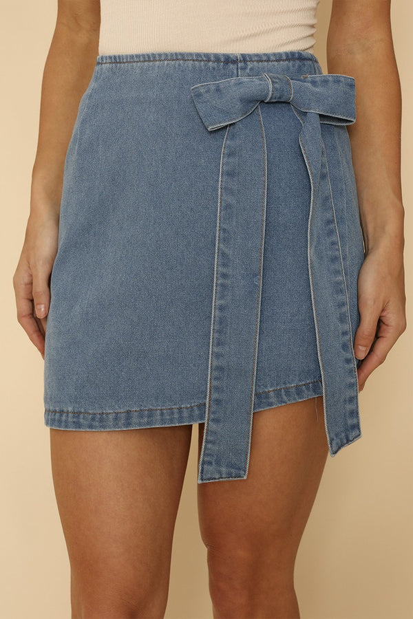 Asymmetrical denim bow skirt - Miss Sparkling