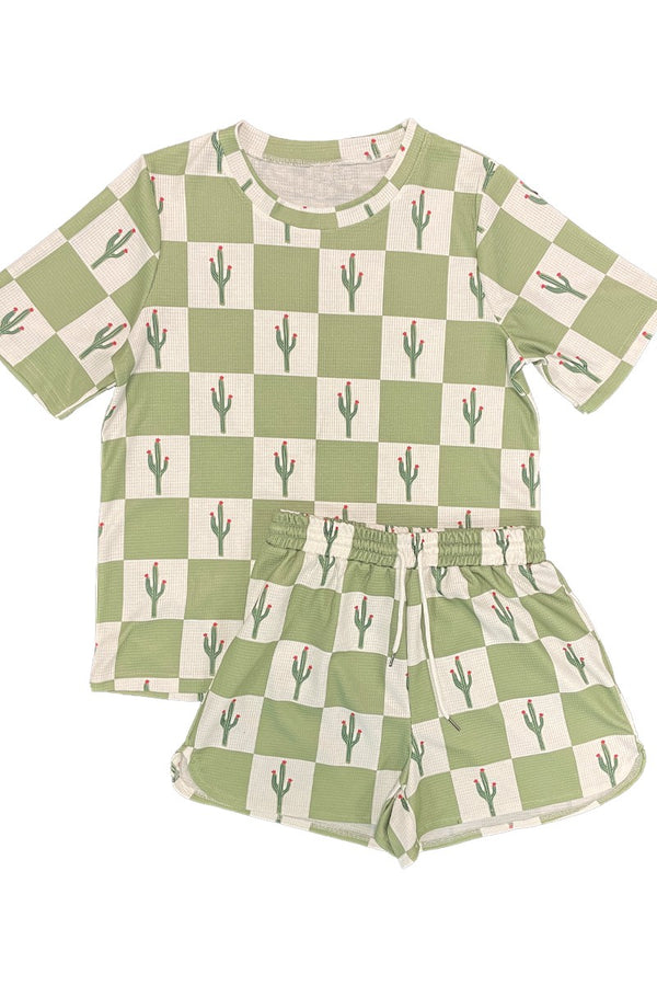 Novelty printed waffle shorts set - Miss Sparkling