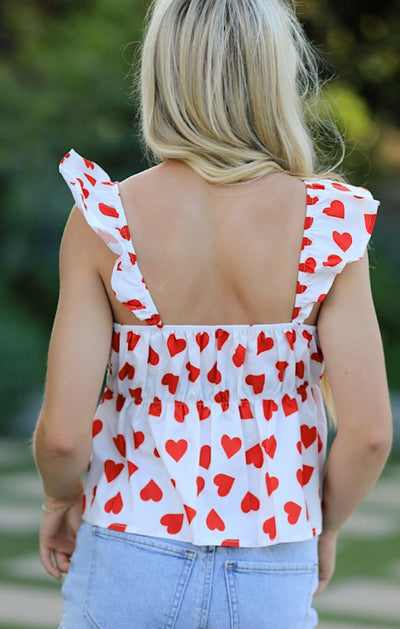 All over heart bow v-neck top