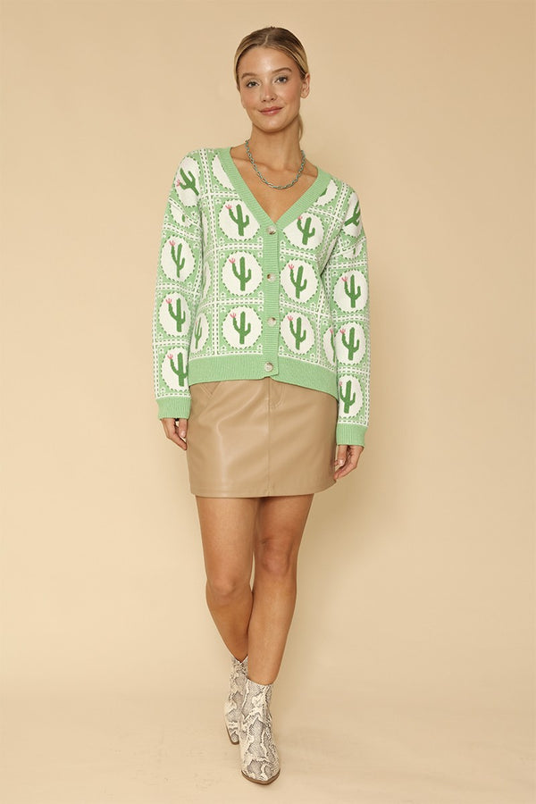 Cactus tiled knit cardigan - Miss Sparkling