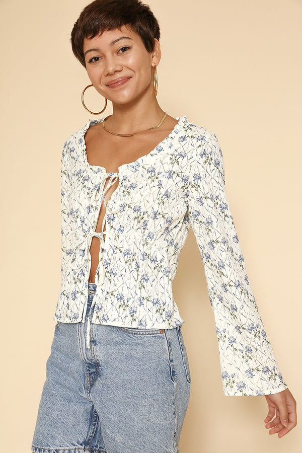 Tie front floral top