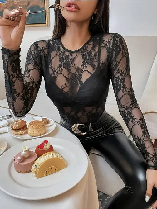 Floral Lace Mesh Long Sleeve