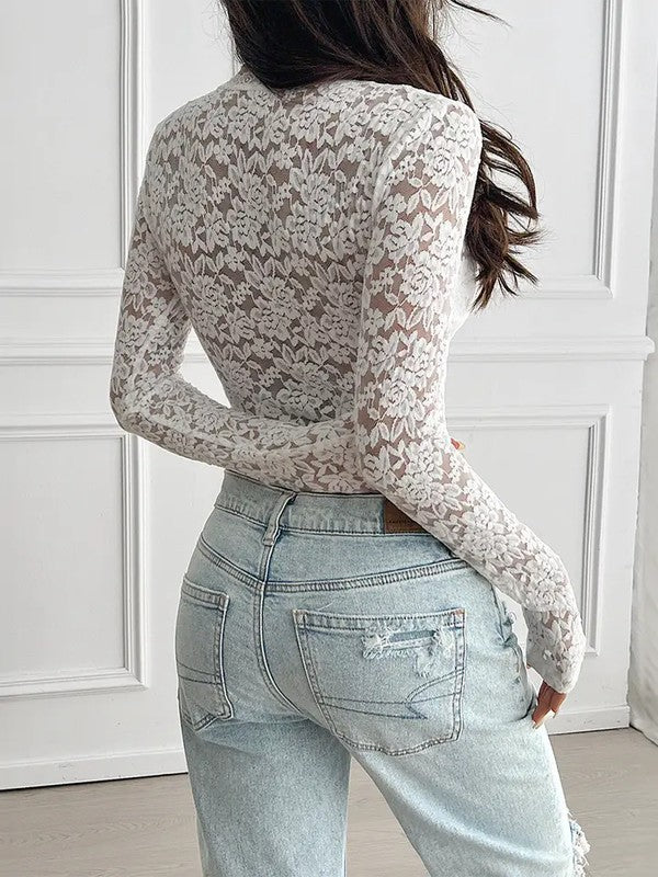 White Lace Mesh Tie-Front Top Women's Boho Style