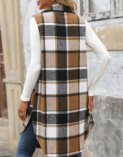 Plaid Longline Lapel Vest
