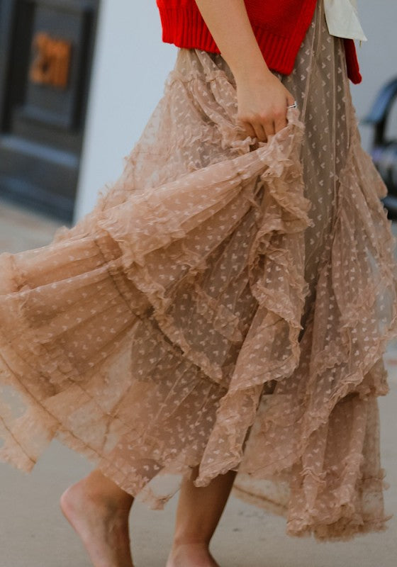 Mesh ruffle maxi skirt