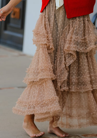 Mesh ruffle maxi skirt