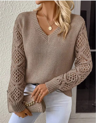 Women's Long Sleeve Hollow Knitted Sweater