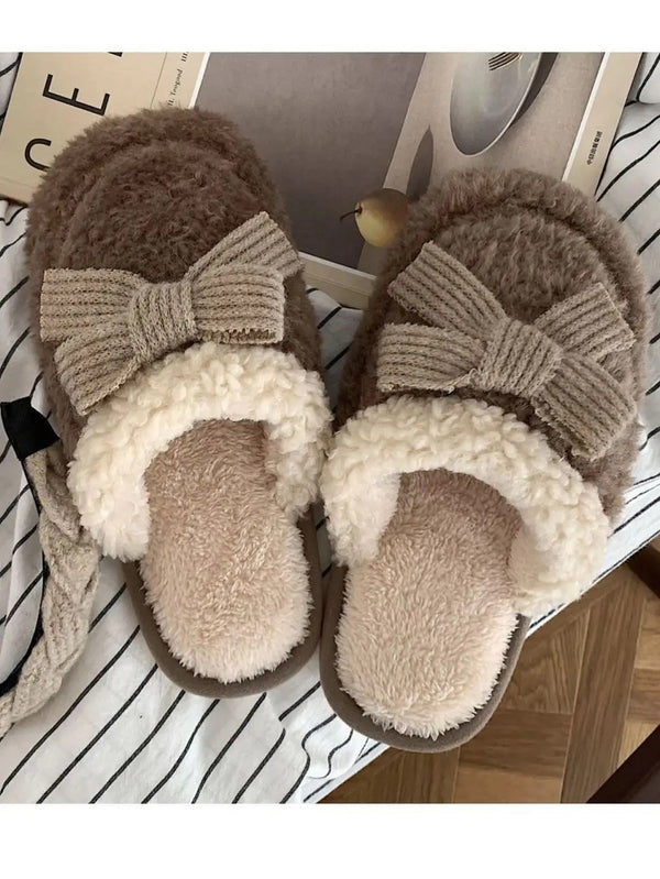 Cozy Knit Bow Slippers