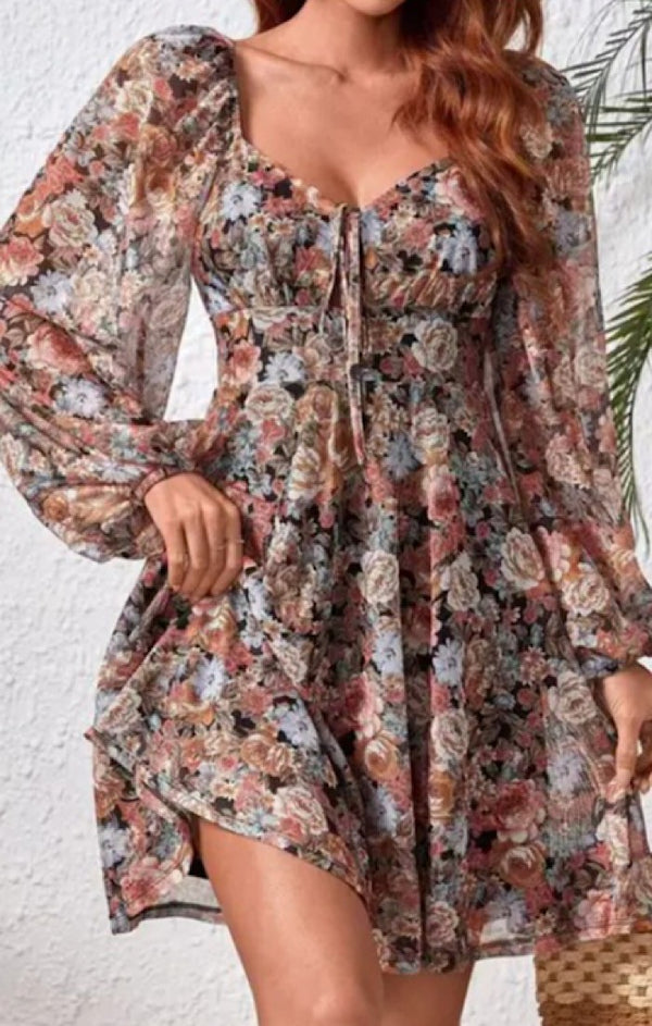 Floral Print Puff Sleeve Dress
