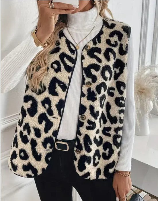 Leopard Print Fleece Vest
