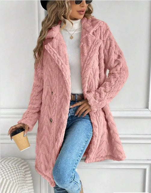 Houndstooth Pattern Fleece Coat