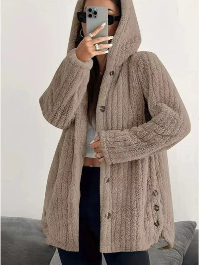 Button-Down Hooded Fleece Jacket