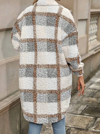 Plaid Faux Fur Coat