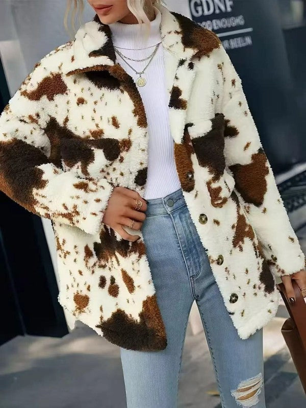 Cow Print Sherpa Jacket
