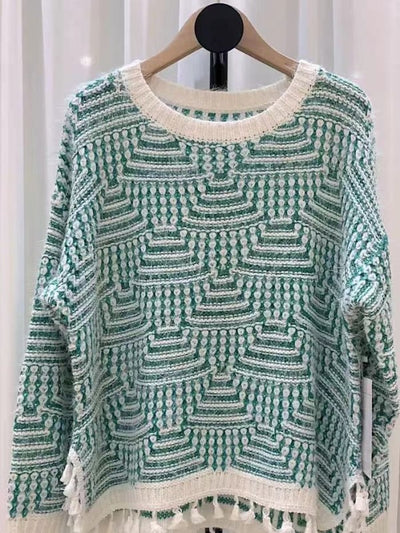 Plaid Knit Sweater with fringe