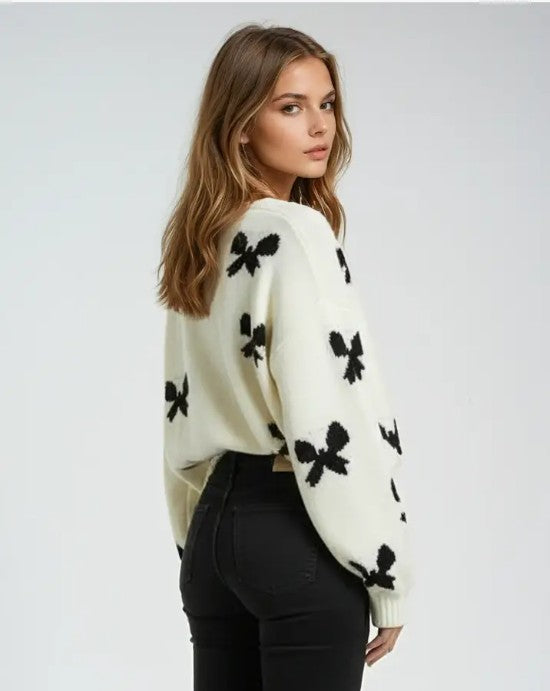 Bow Print Tie-Front Cardigan