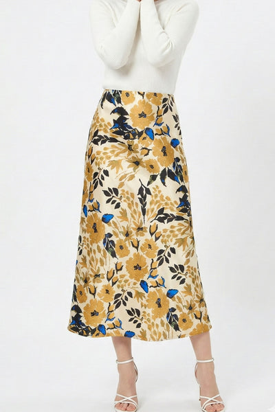 Satin Floral Print Skirt