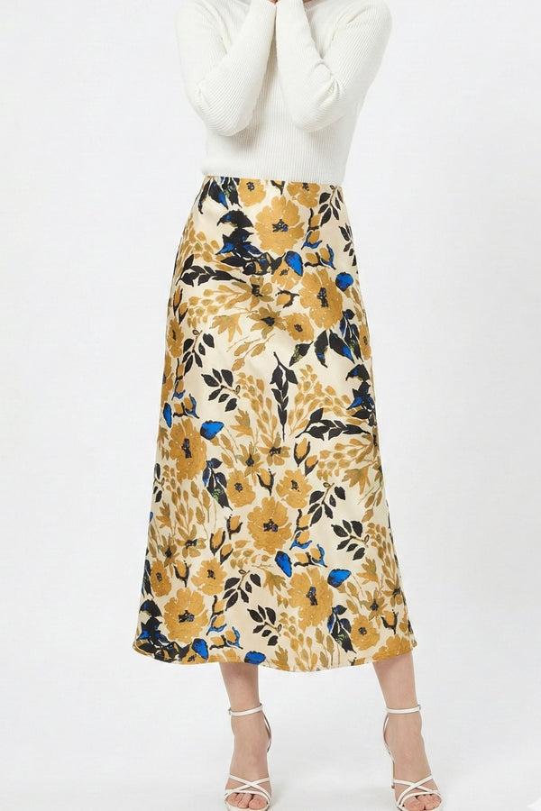 Satin Floral Print Skirt