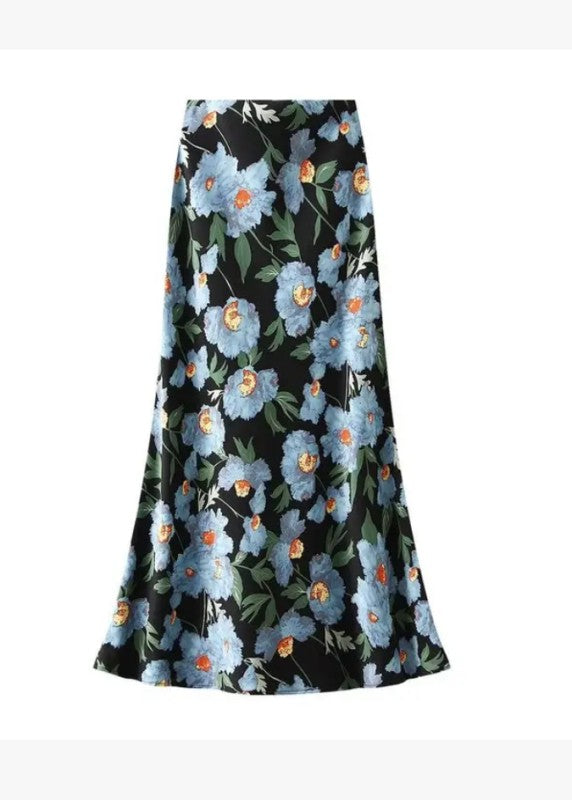 Satin Floral Print Skirt