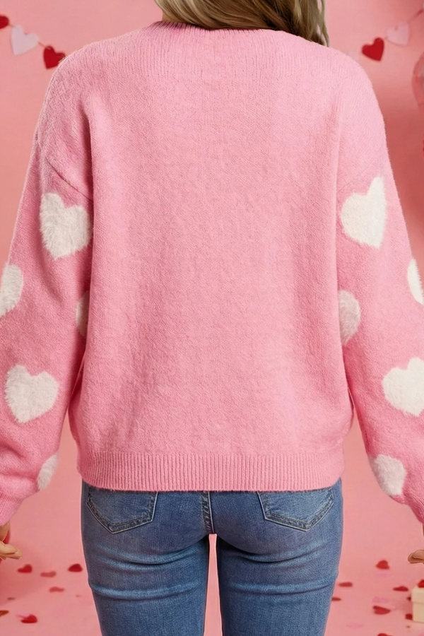 Fuzzy knit heart sweater