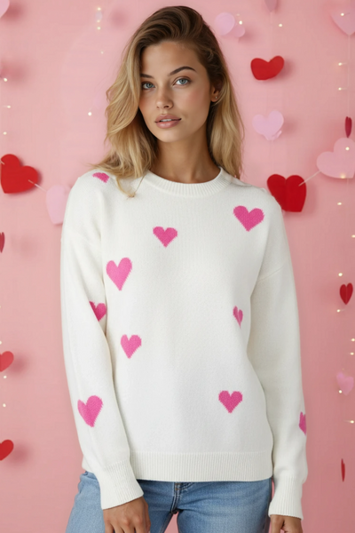 Heart Print Knit Sweater