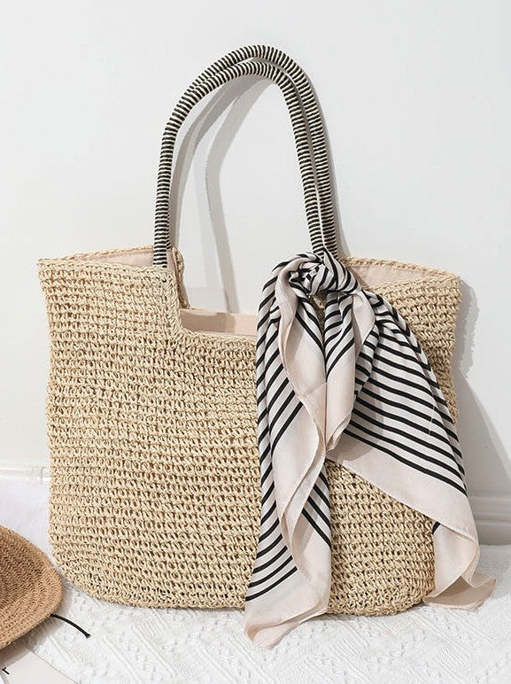 Straw Tote Bag with Detail
