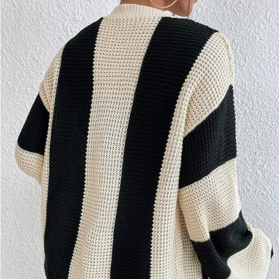 Color block striped knit cardigan